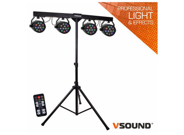 Suporte com 4 Projetores PAR 4x12 LEDs RGBW VSOUND Suporte com 4 Projetores PAR 4x12 LEDs RGBW VSOUND